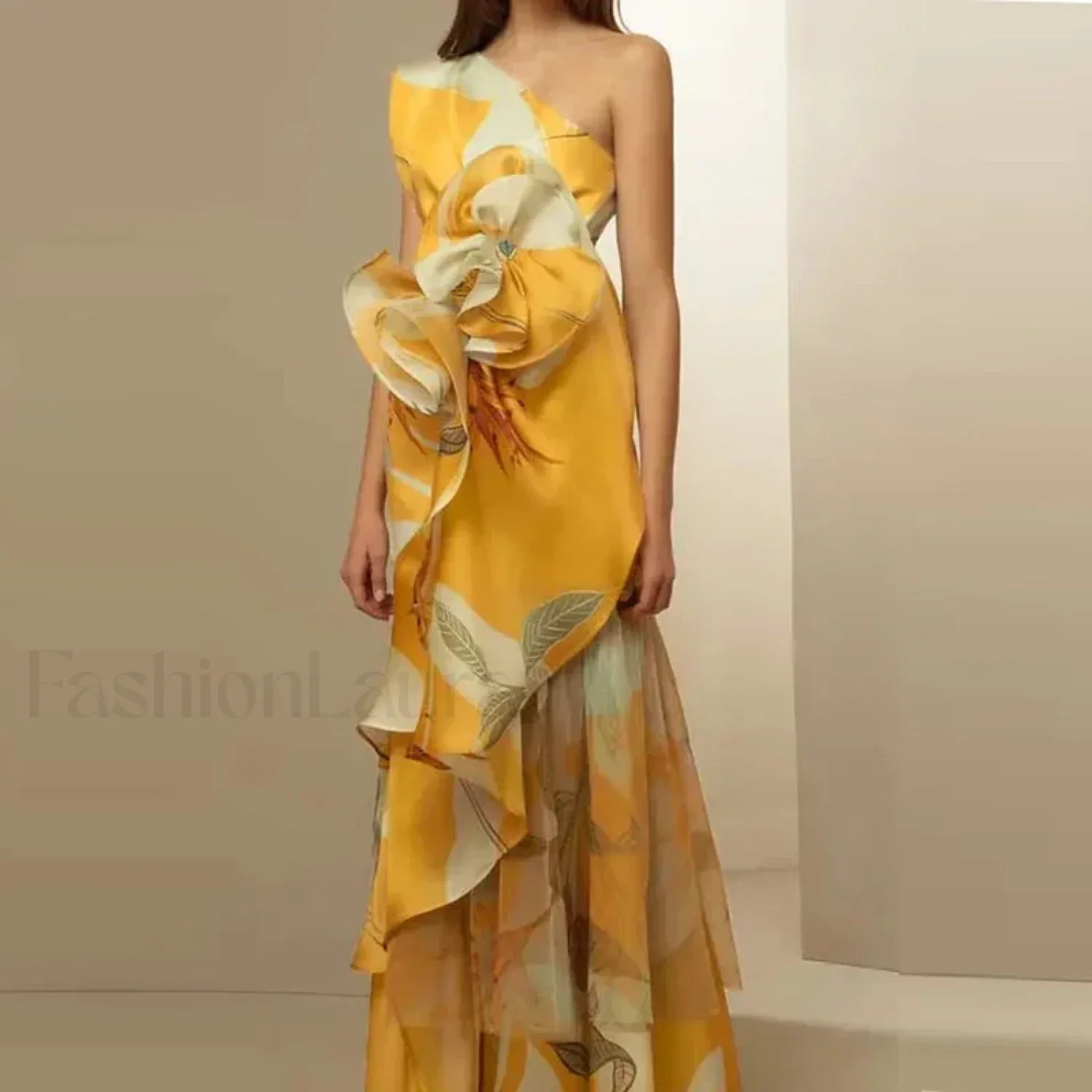 Diagonal Collar Hollow Floral Dress - Image 10