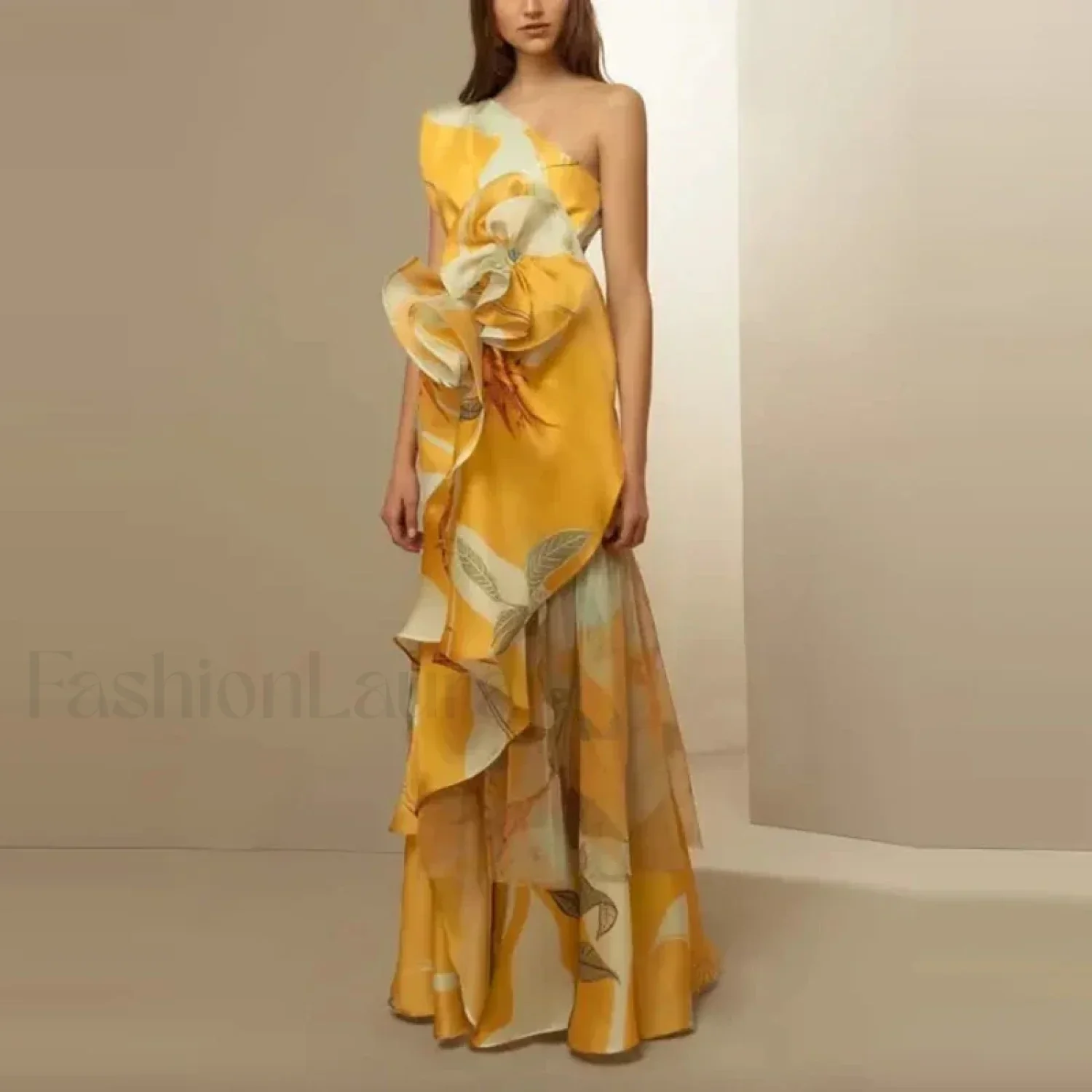 Diagonal Collar Hollow Floral Dress - Image 5