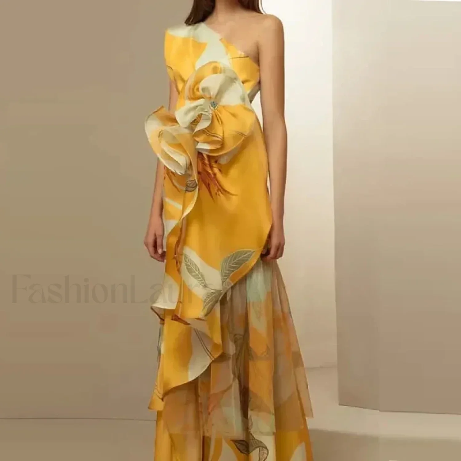 Diagonal Collar Hollow Floral Dress - Image 6