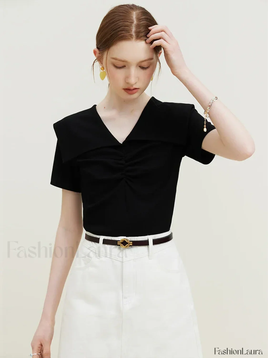Doll Collar Slim Knitted Casual T-Shirt - Image 5