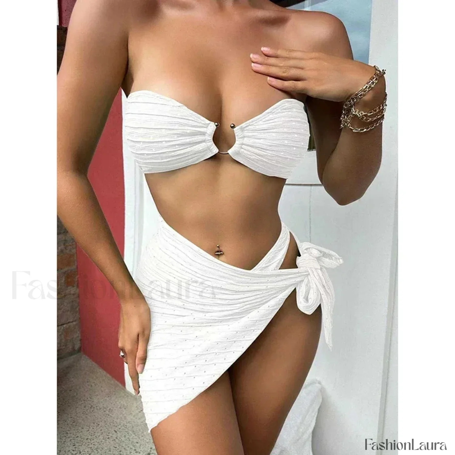 Dot Strapless Hollow Three Piece Set - Image 22