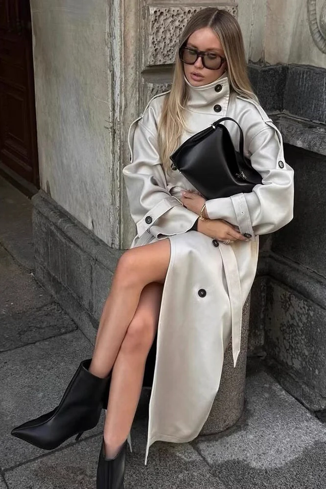 Double Breasted Belted Overcoat - Image 2