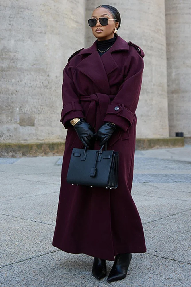 Double Breasted Belted Wool Trench Overcoat - Image 3
