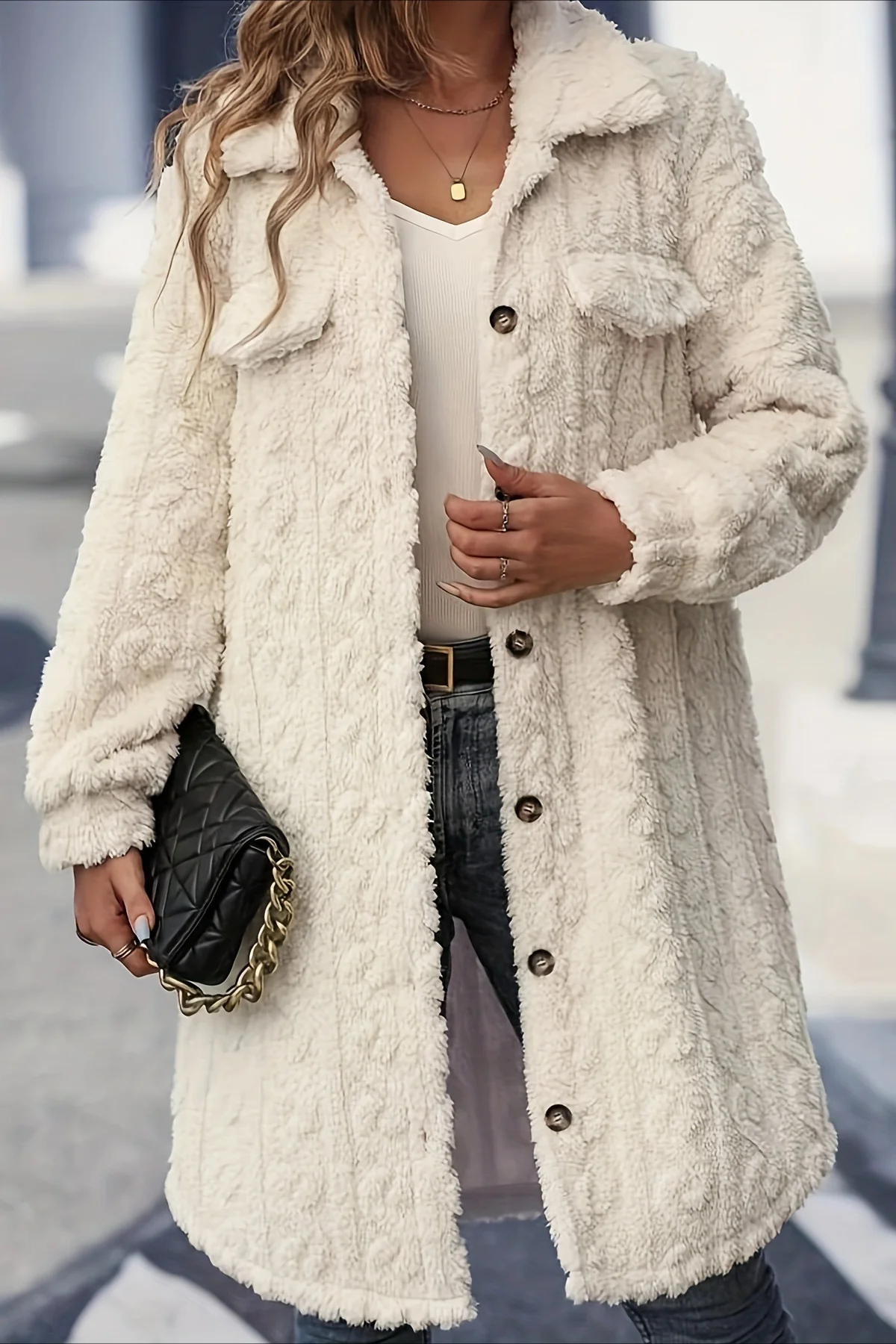 Double Face Plush Lapel Button Overcoat - Image 2