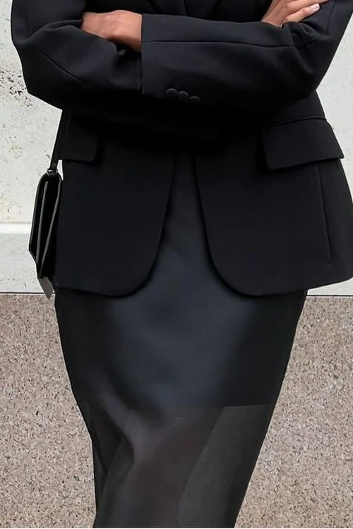 Double Layer Sheer Black High Slit Bodycon Skirt - Image 6