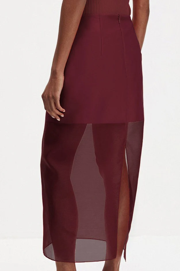 Double Layer Sheer Black High Slit Bodycon Skirt - Image 7