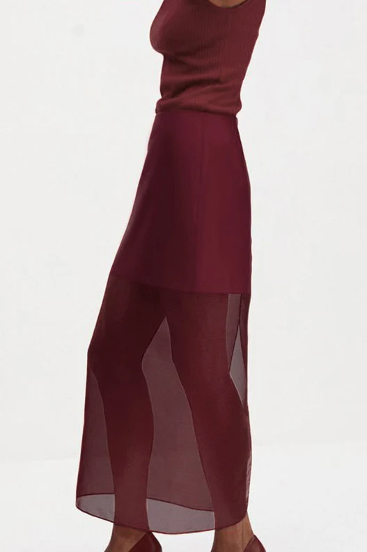 Double Layer Sheer Black High Slit Bodycon Skirt - Image 9