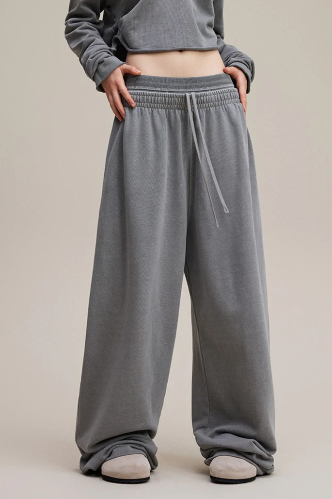 Double Waist Vintage Denim Knit Pants - Image 10