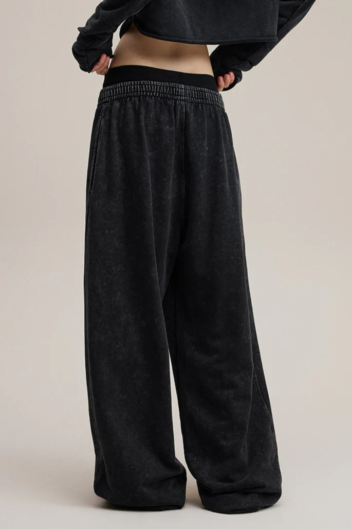 Double Waist Vintage Denim Knit Pants - Image 2