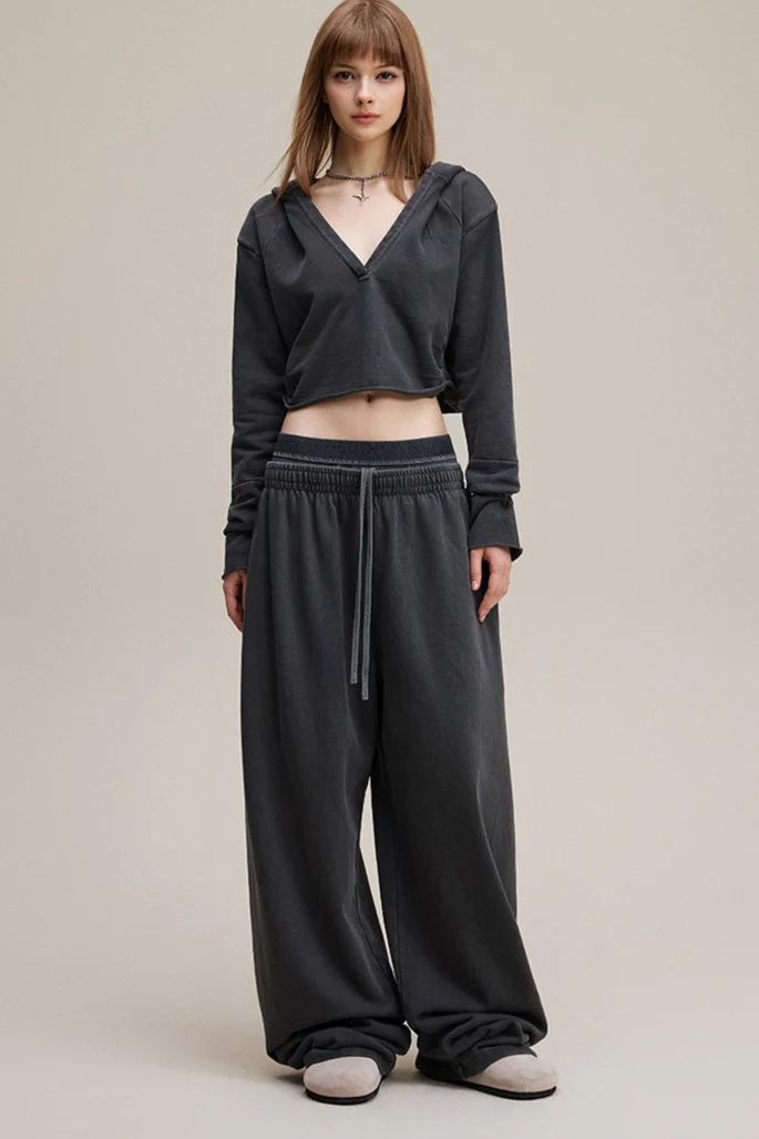 Double Waist Vintage Denim Knit Pants - Image 6
