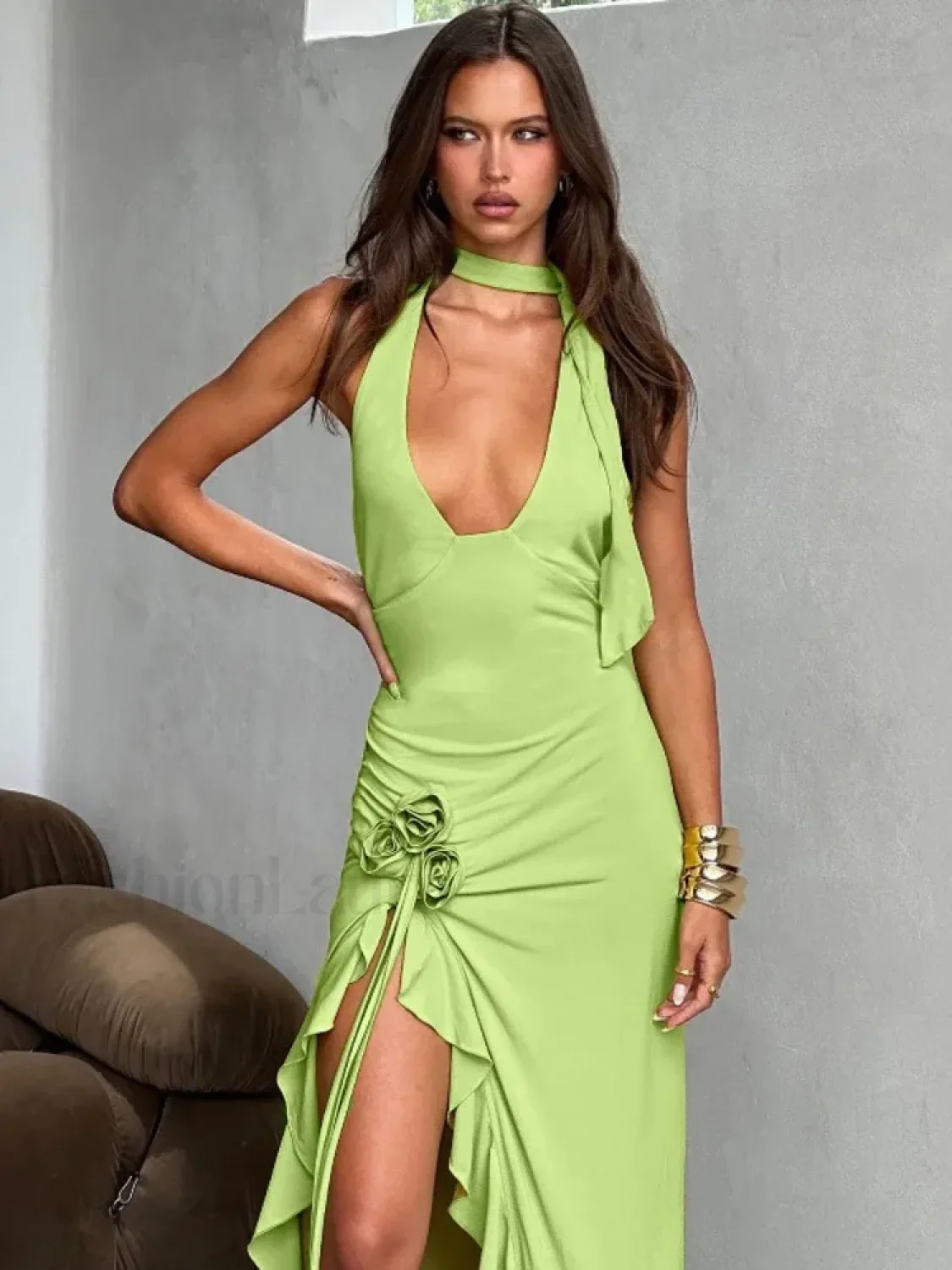 Draped Floral Split Maxi Dress - Image 6