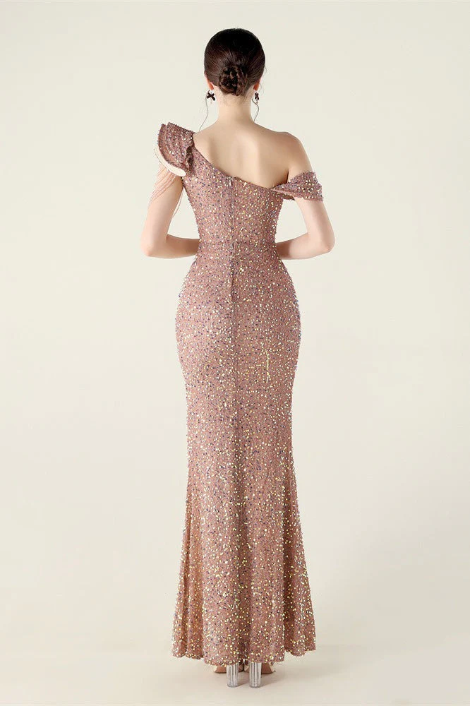 Draped One Shoulder Ruffle Formal Dress - Image 18