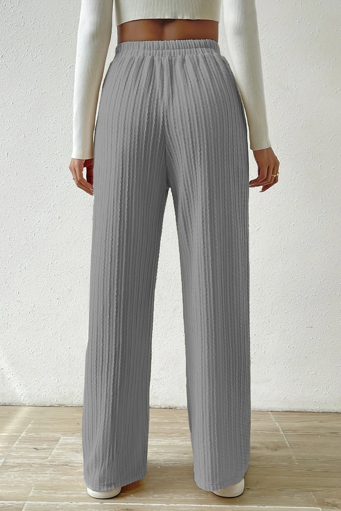 Elastic High Waist Solid Straight Leg Knit Pants - Image 9