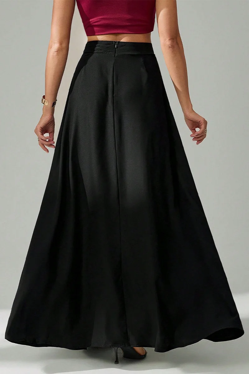 Elegant Black Ins Style Umbrella Maxi Skirt - Image 4