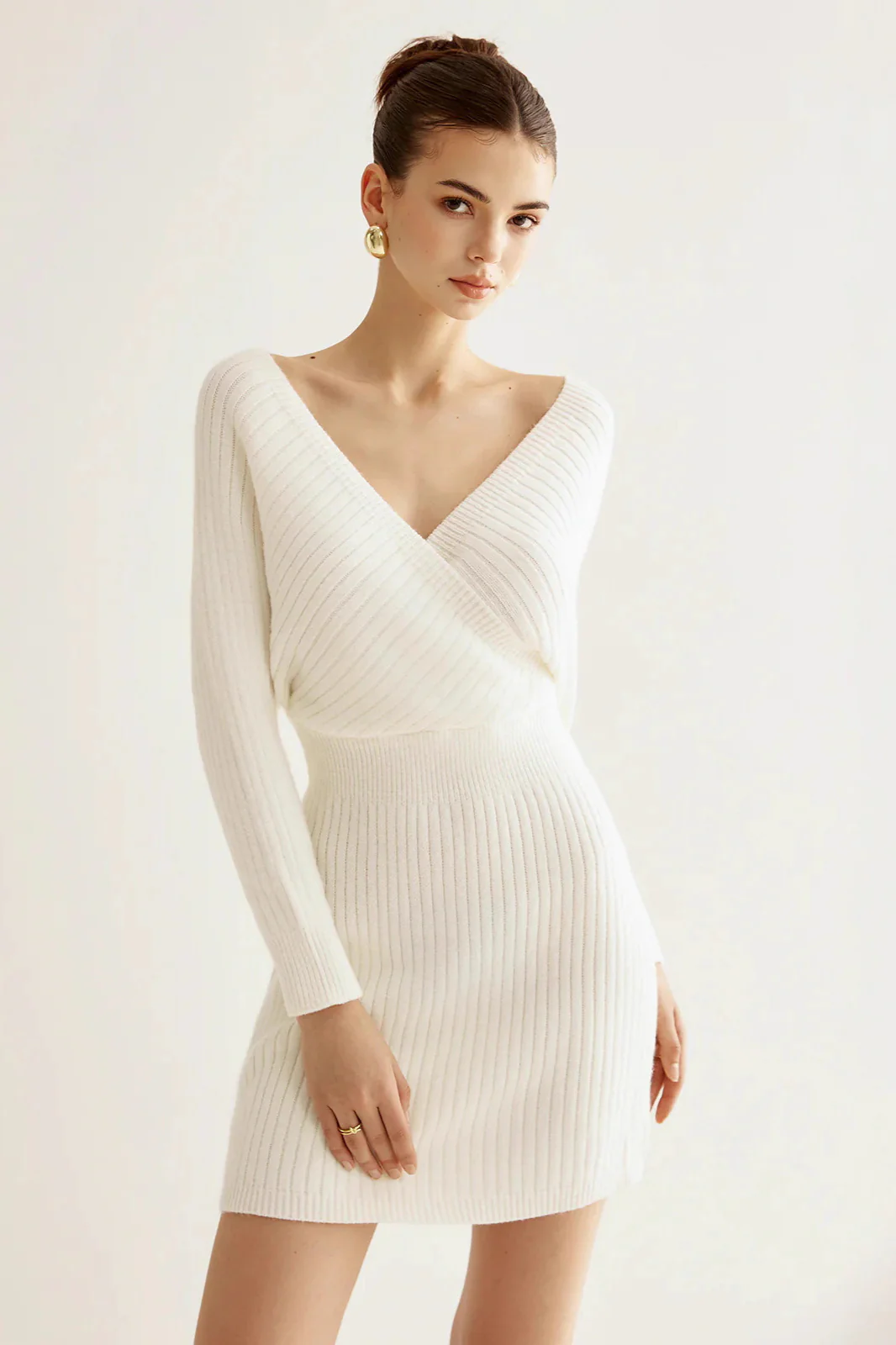Elegant Cross Front Knit Bodycon Dress - Image 3