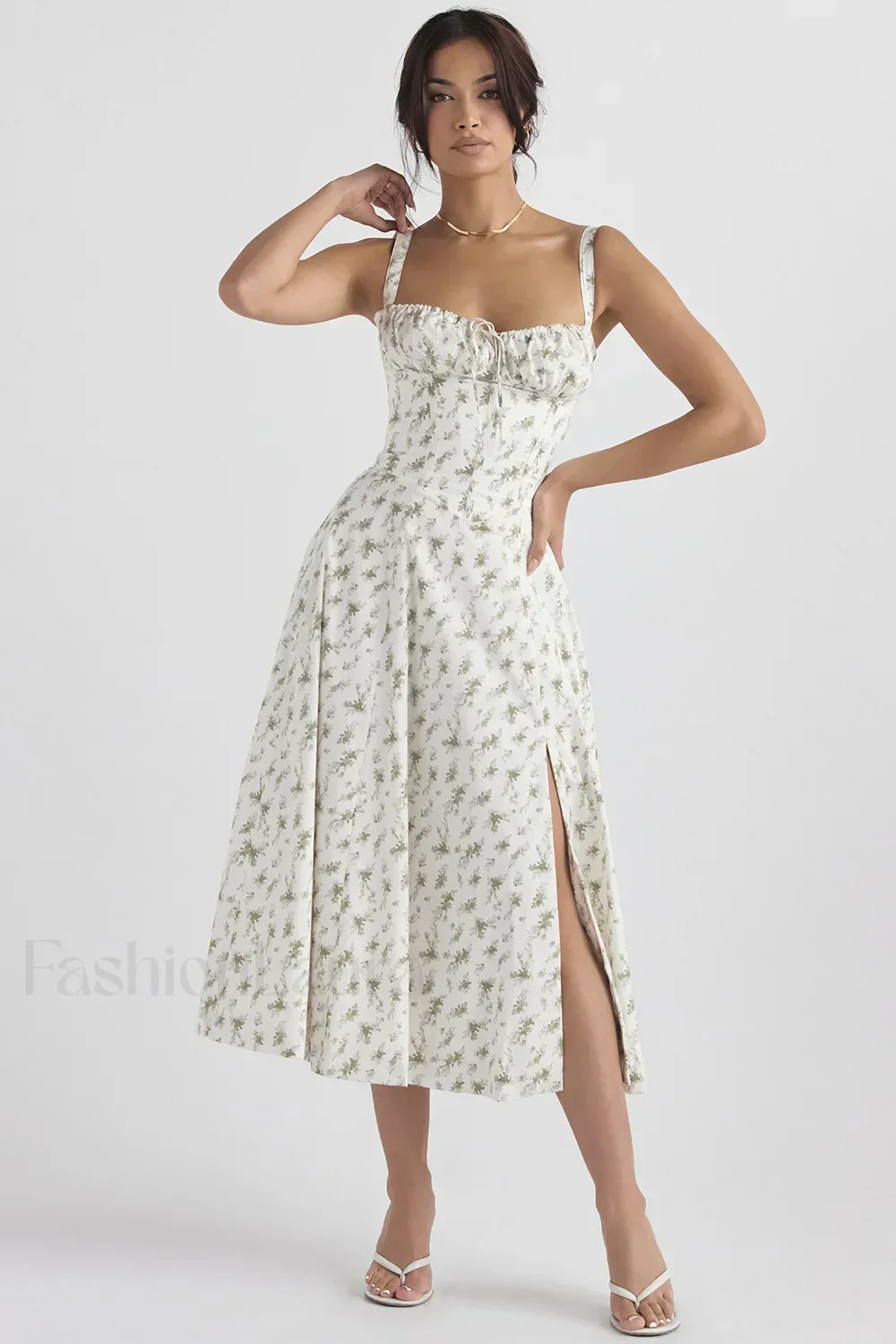 Elegant Floral Side Split Floral Dress - Image 13