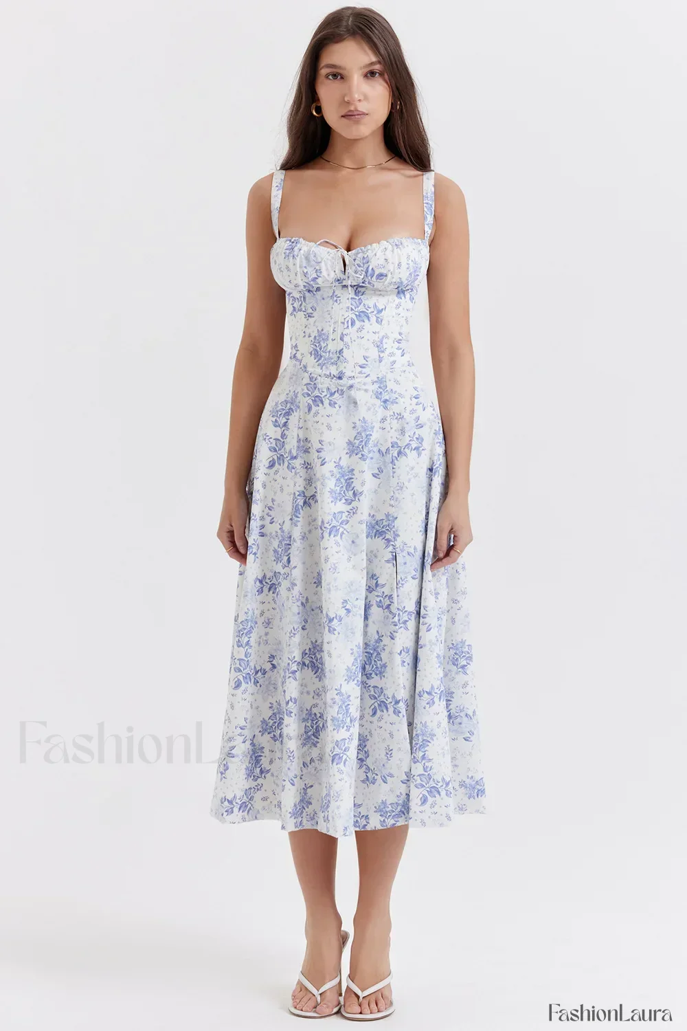 Elegant Floral Side Split Floral Dress - Image 37
