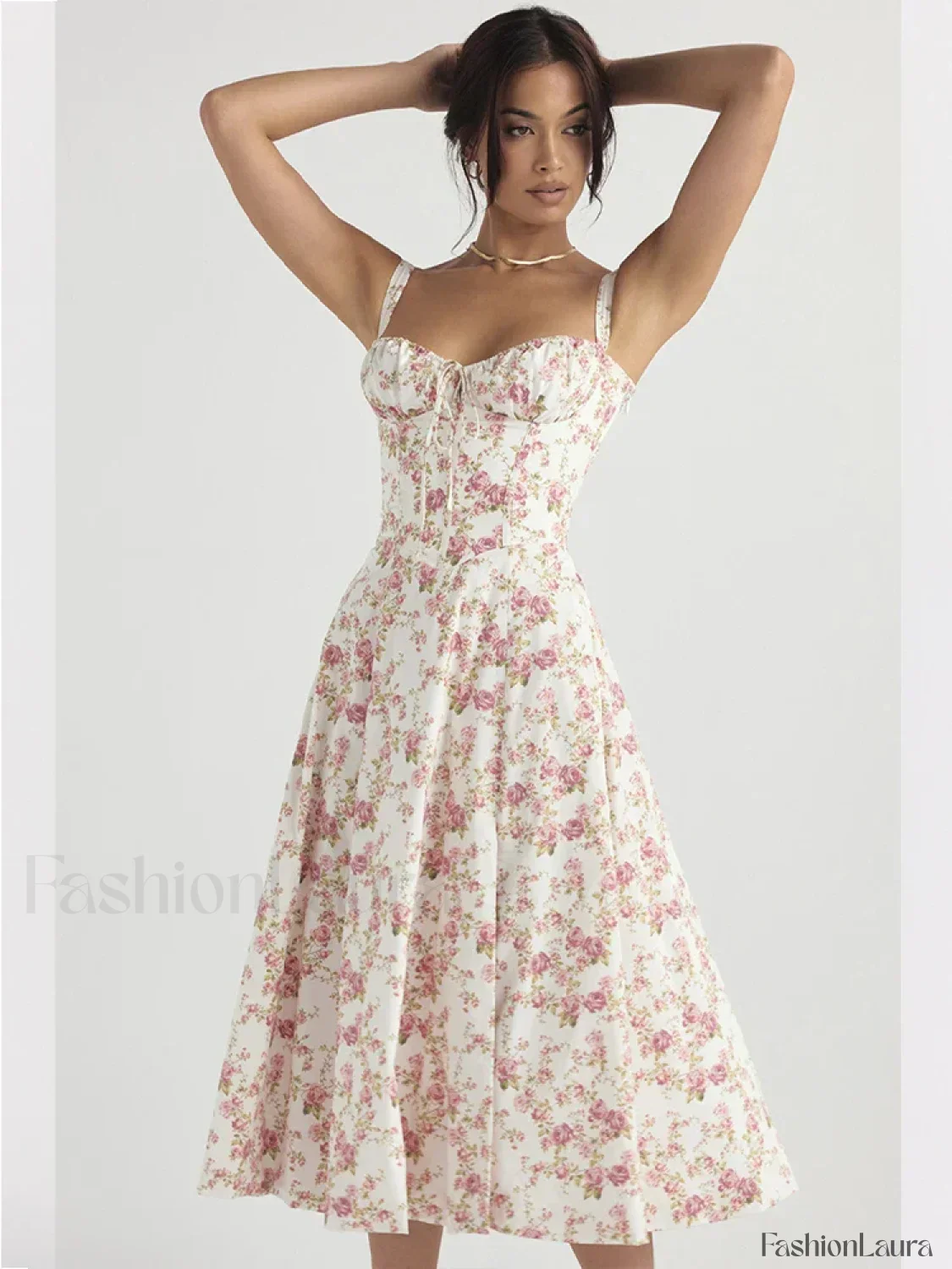 Elegant Floral Side Split Floral Dress - Image 45