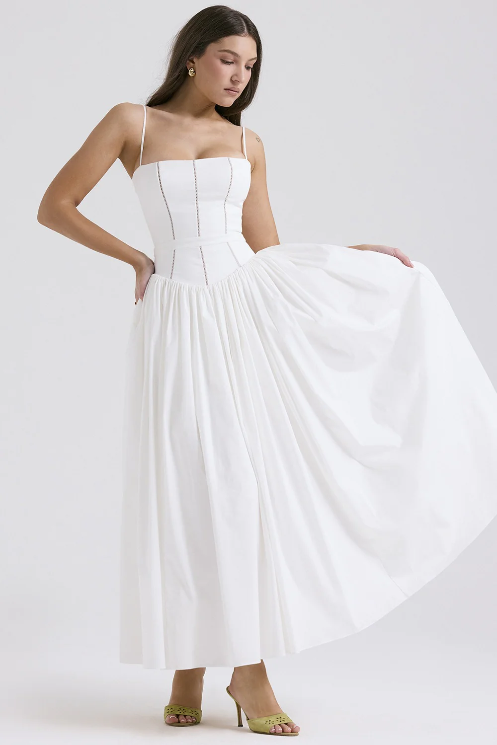 Elegant Floral Spaghetti Strap Slit Midi Prom Dress - Image 2