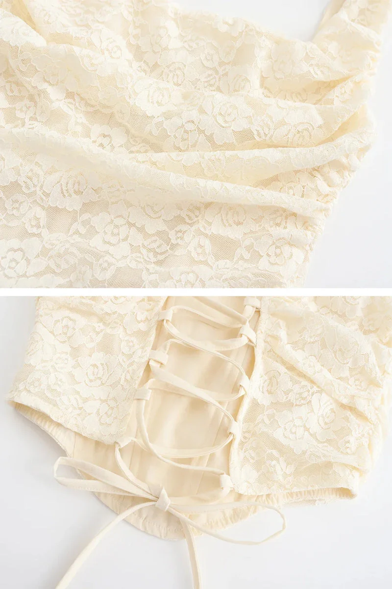 Elegant Lace-Up Crop Top & Maxi Skirt Boho Dress - Image 12