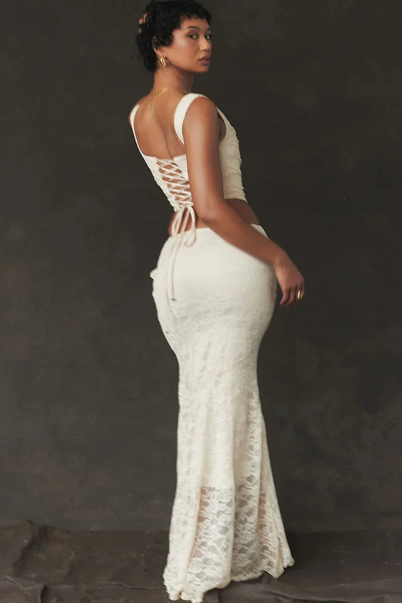 Elegant Lace-Up Crop Top & Maxi Skirt Boho Dress - Image 23