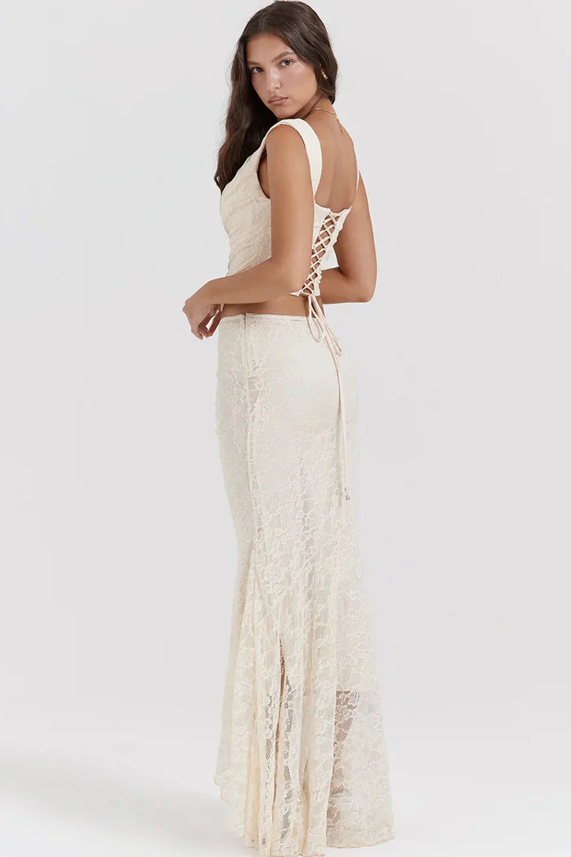 Elegant Lace-Up Crop Top & Maxi Skirt Boho Dress - Image 27