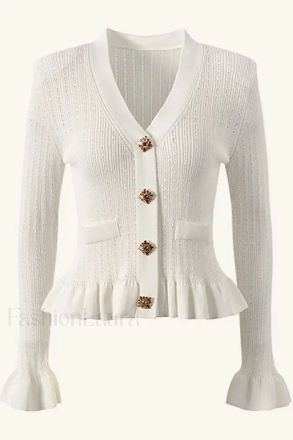 Elegant Lotus Leaf Hem Knit Cardigan - Image 3