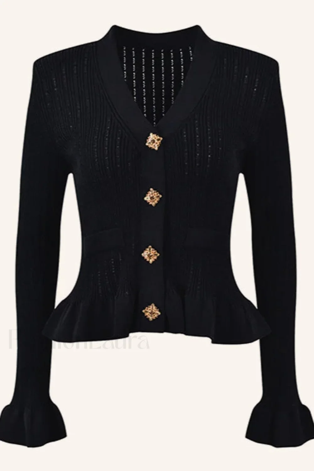 Elegant Lotus Leaf Hem Knit Cardigan - Image 4