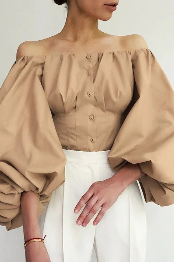 Elegant Puff Sleeve Cold Shoulder Blouse - Image 6