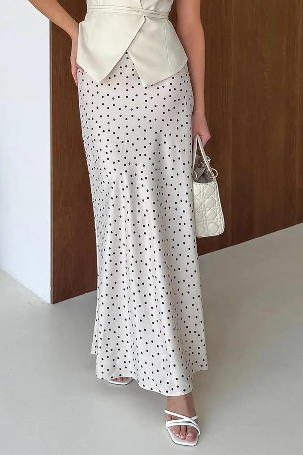 Elegant Satin Polka Dot Mermaid Maxi Skirt - Image 4
