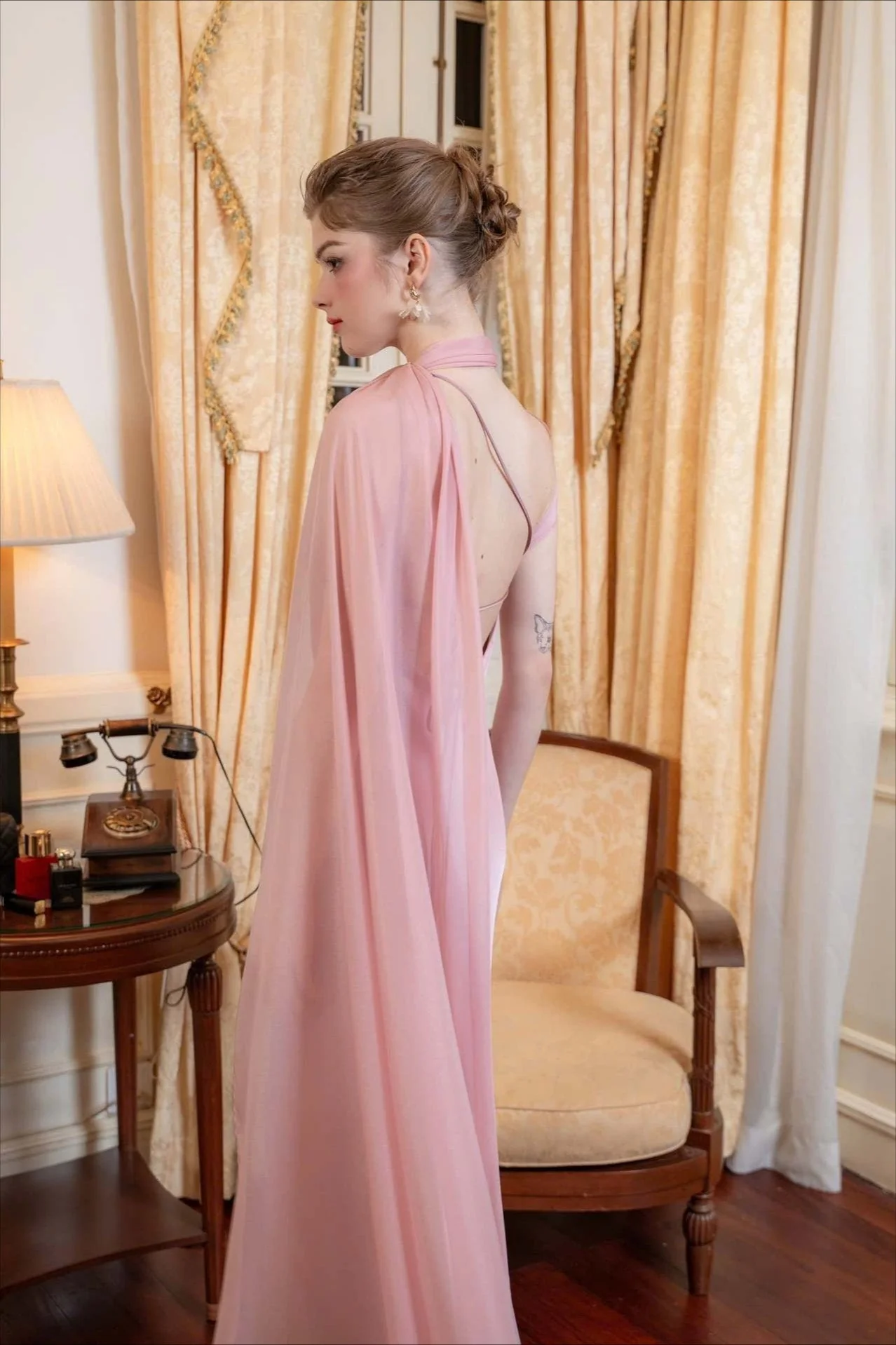Elegant Satin Slant Neck Sheath Formal Dress - Image 22
