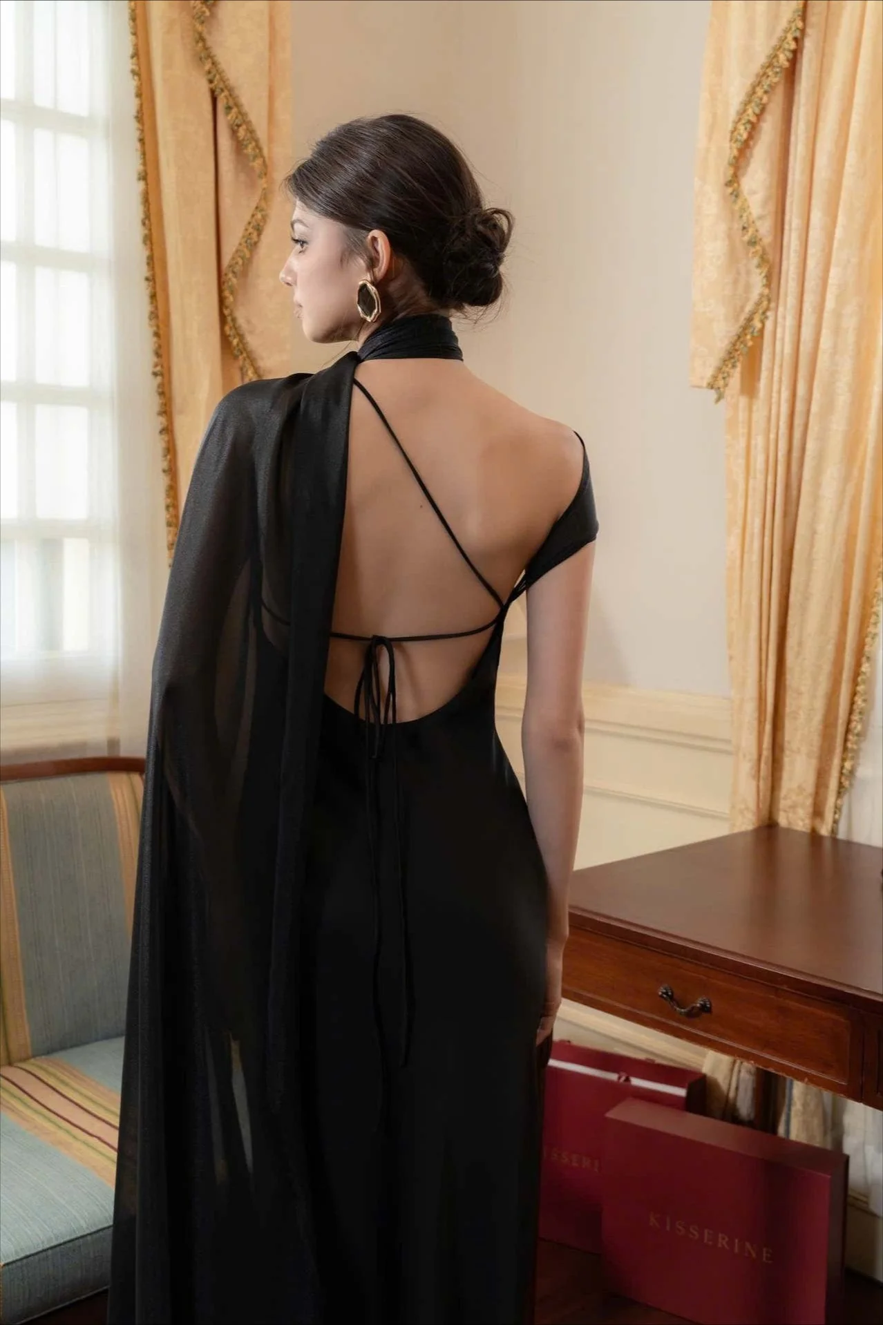 Elegant Satin Slant Neck Sheath Formal Dress - Image 24