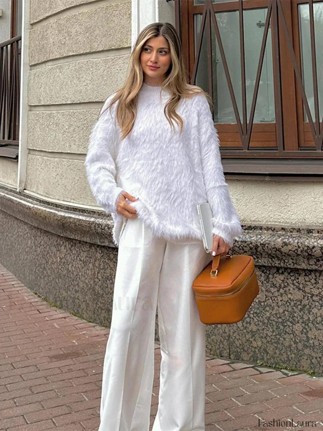 Elegant Solid Round Neck Warm Pullover For Women Casual Long Sleeves Loose Sweater - Image 18