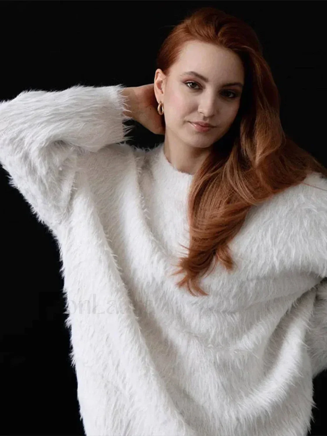 Elegant Solid Round Neck Warm Pullover For Women Casual Long Sleeves Loose Sweater - Image 6