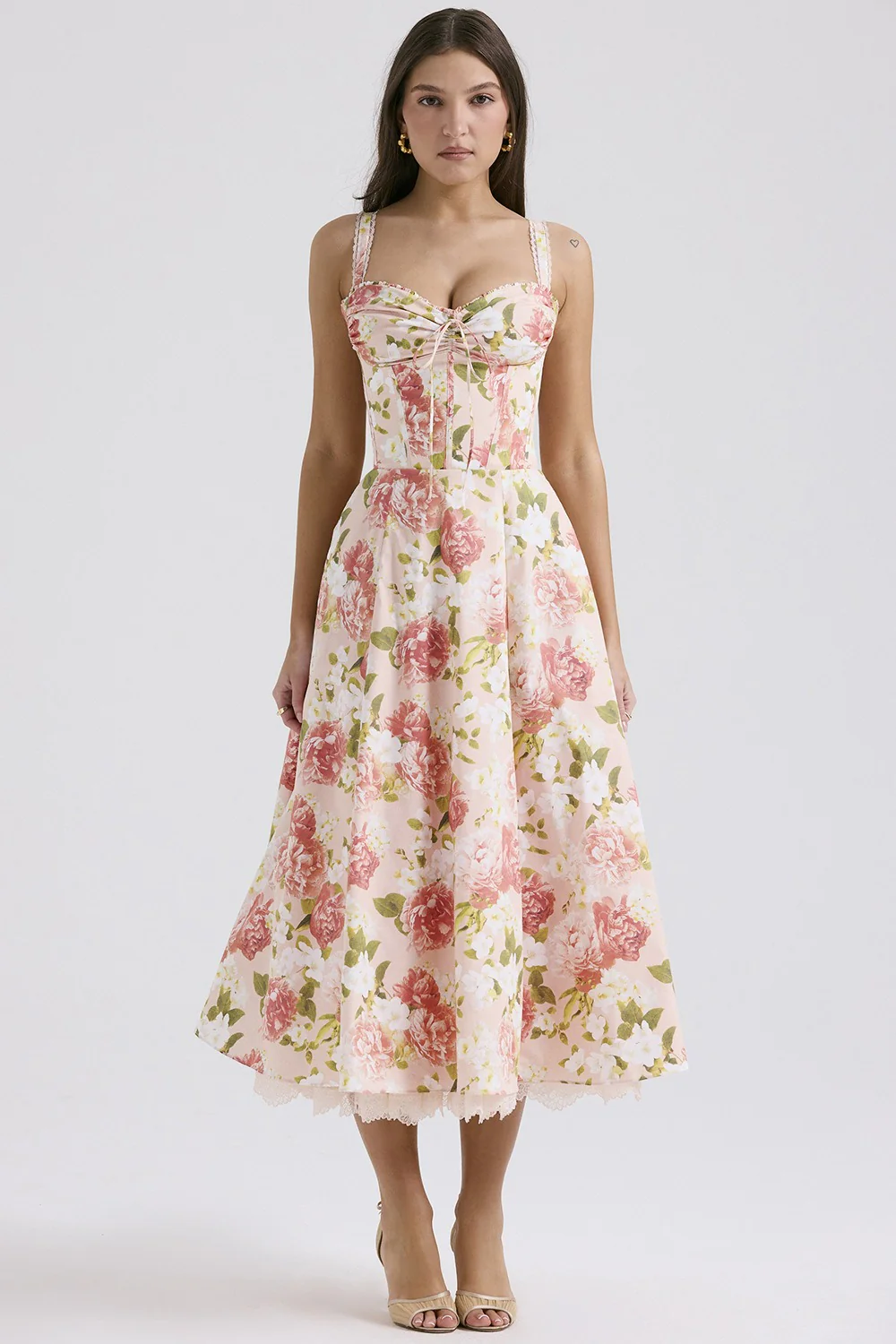 Elegant Strap Slim Midi Floral Dress - Image 4