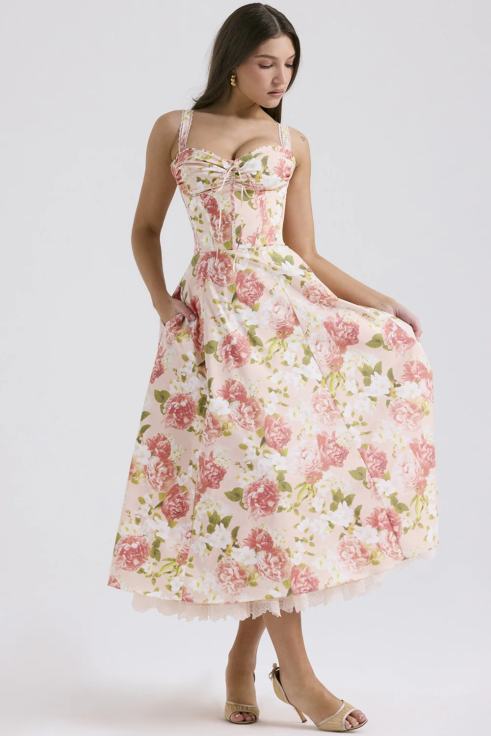 Elegant Strap Slim Midi Floral Dress - Image 5