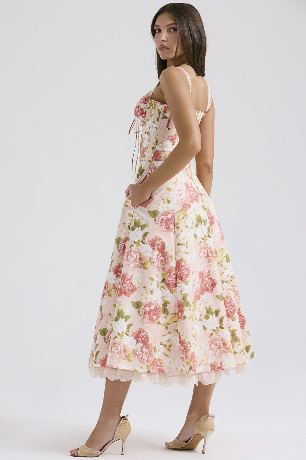 Elegant Strap Slim Midi Floral Dress - Image 7