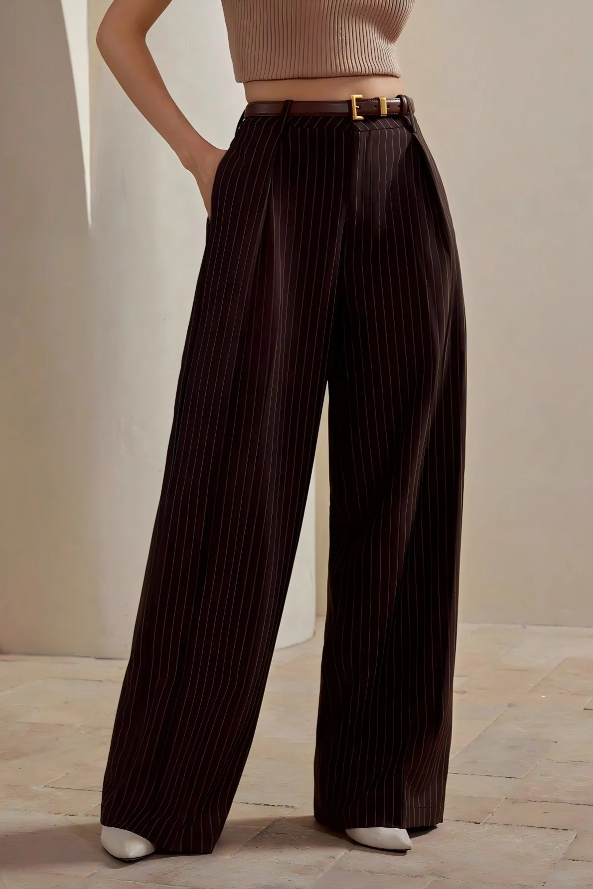 Elegant Stripe Wide Leg Pants - Image 2