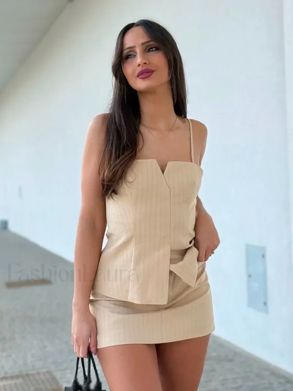 Elegant Striped Sling Culottes Two Piece Set - Image 2