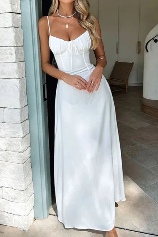 Elegant Tied Waist A Line Solid Color Prom Dress - Image 3