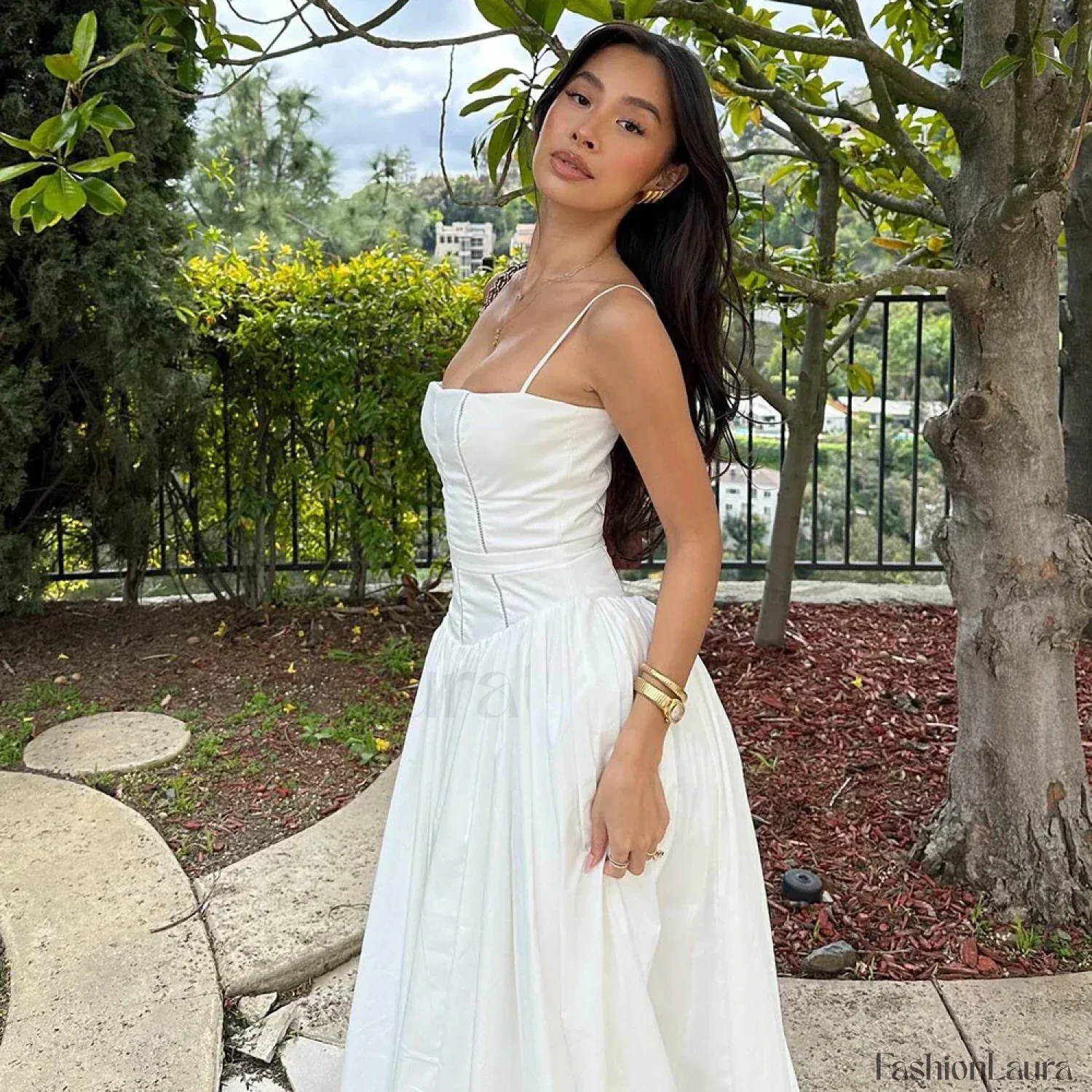 Elegant White Hollow Out Floral Dress - Image 8