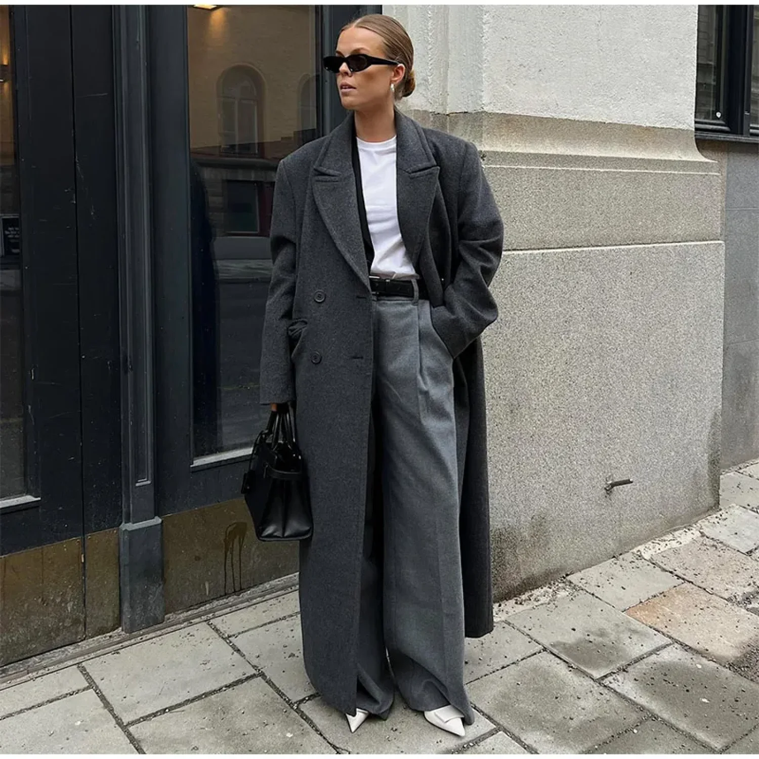 Elegant Women's Woolen Overcoat Double Breasted Overcoat - Image 12
