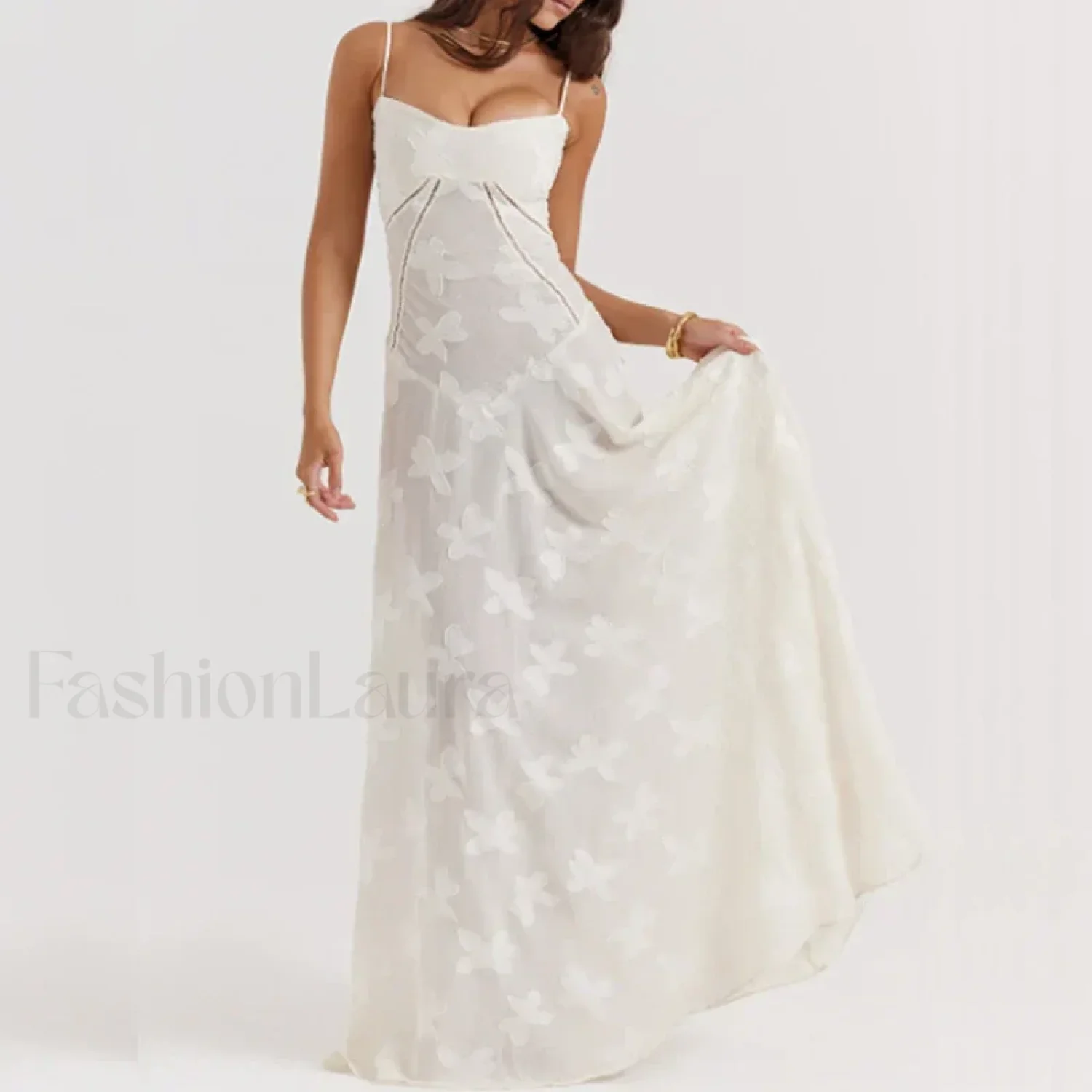 Embroidered Lace Off Shoulder Maxi Dress - Image 12