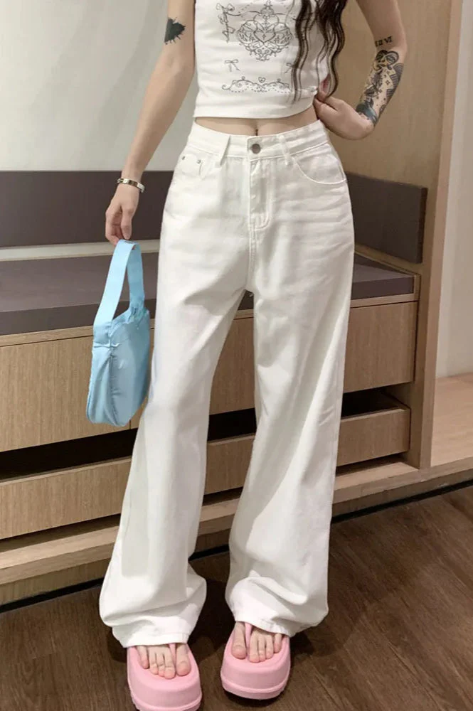 Embroidered Pink Bow Wide Leg Jeans - Image 22