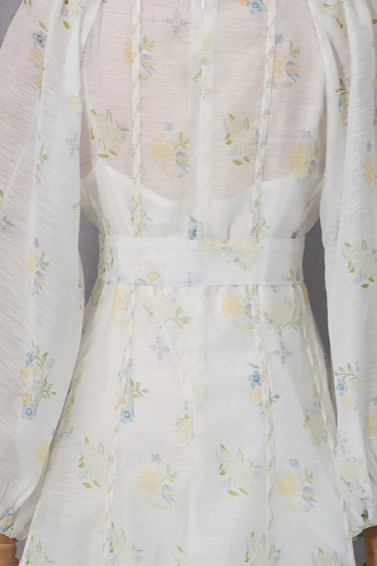 Embroidered Puff Sleeve Tie Boho Dress - Image 8
