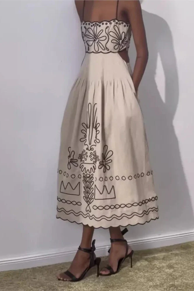 Embroidered Spaghetti Strap Boho Dress - Image 17