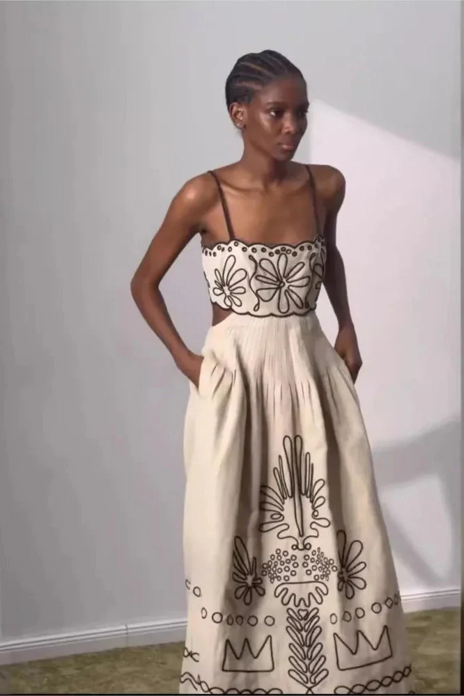 Embroidered Spaghetti Strap Boho Dress - Image 18