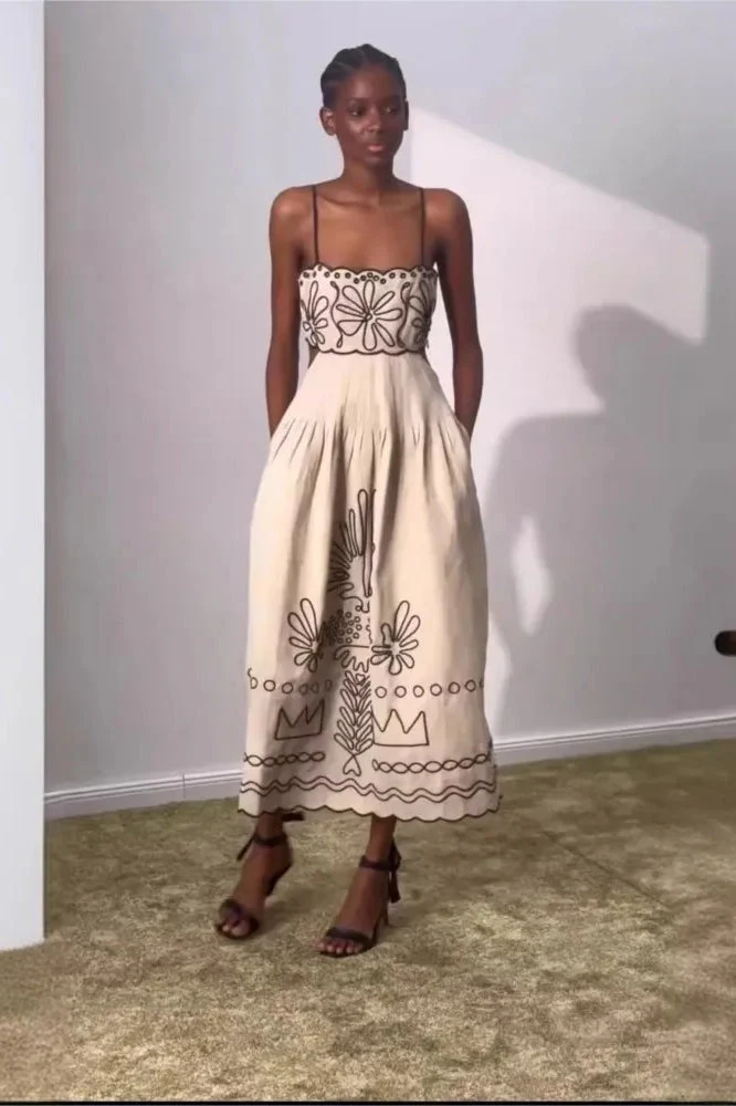 Embroidered Spaghetti Strap Boho Dress - Image 8
