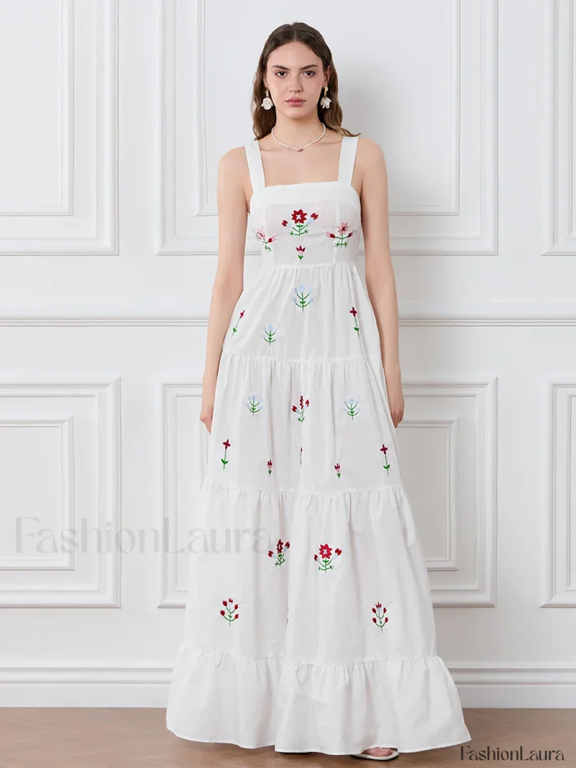 Embroidered Square Neck Boho Dress - Image 15