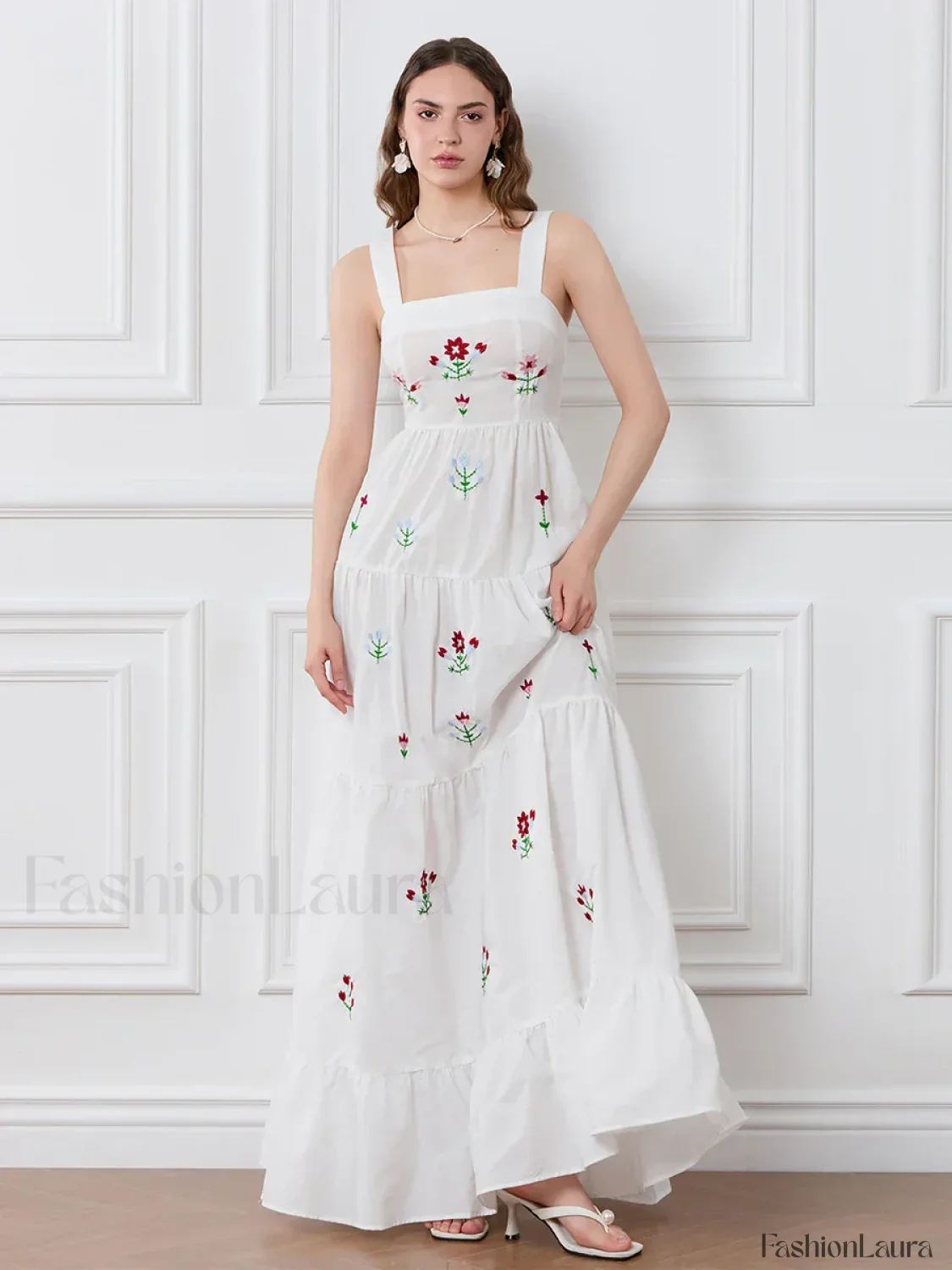 Embroidered Square Neck Boho Dress - Image 18